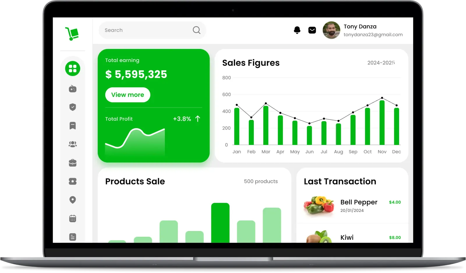 Grocery store admin dashboard on a laptop