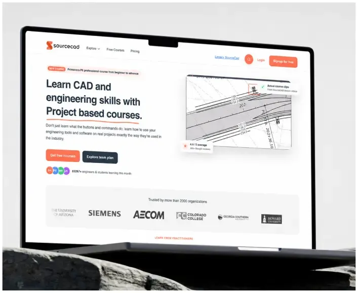 SourceCAD learning website on a laptop