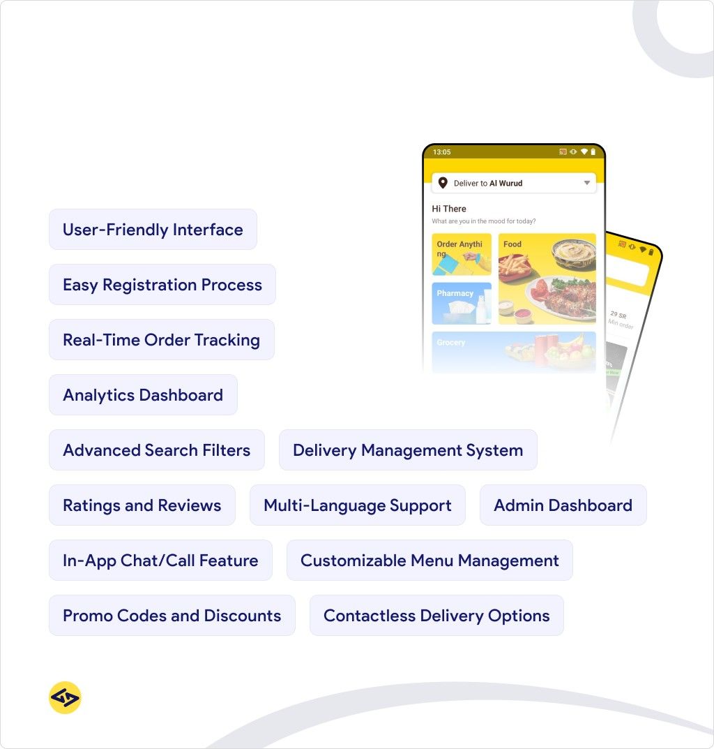 key features of food delivery app like hungerstation