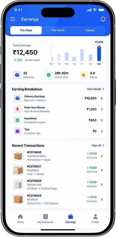 Courier Driver App - Earnings Dashboard