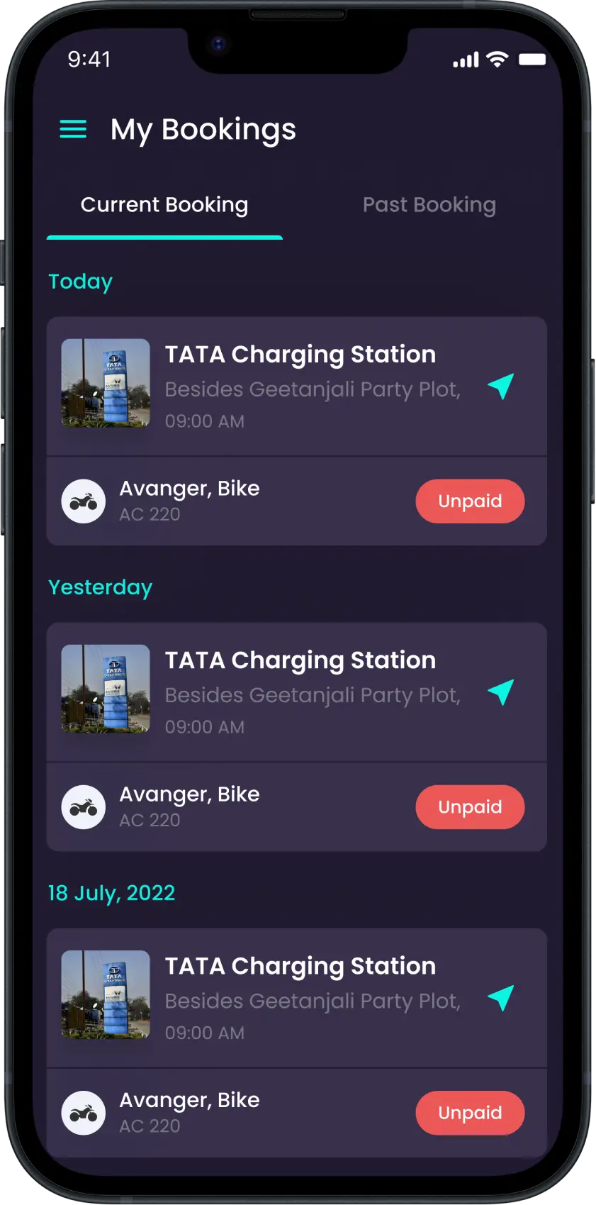 EV Charging App - Current Booking