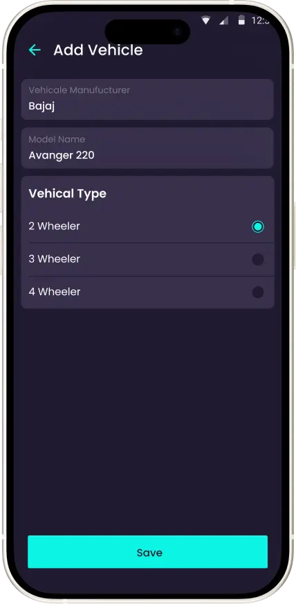 EV Charging App - Add Vehicle 