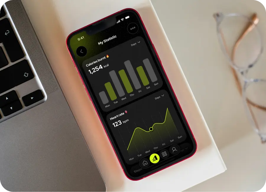 Fitness app interface showing health metrics tracking