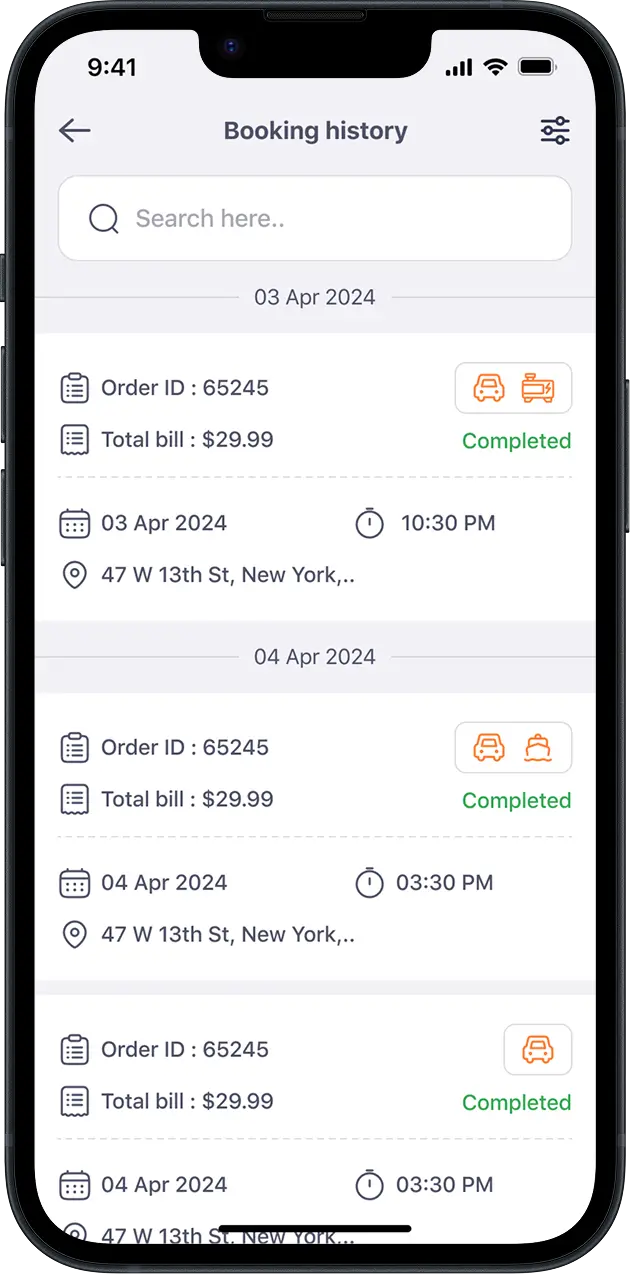 Booking History Page