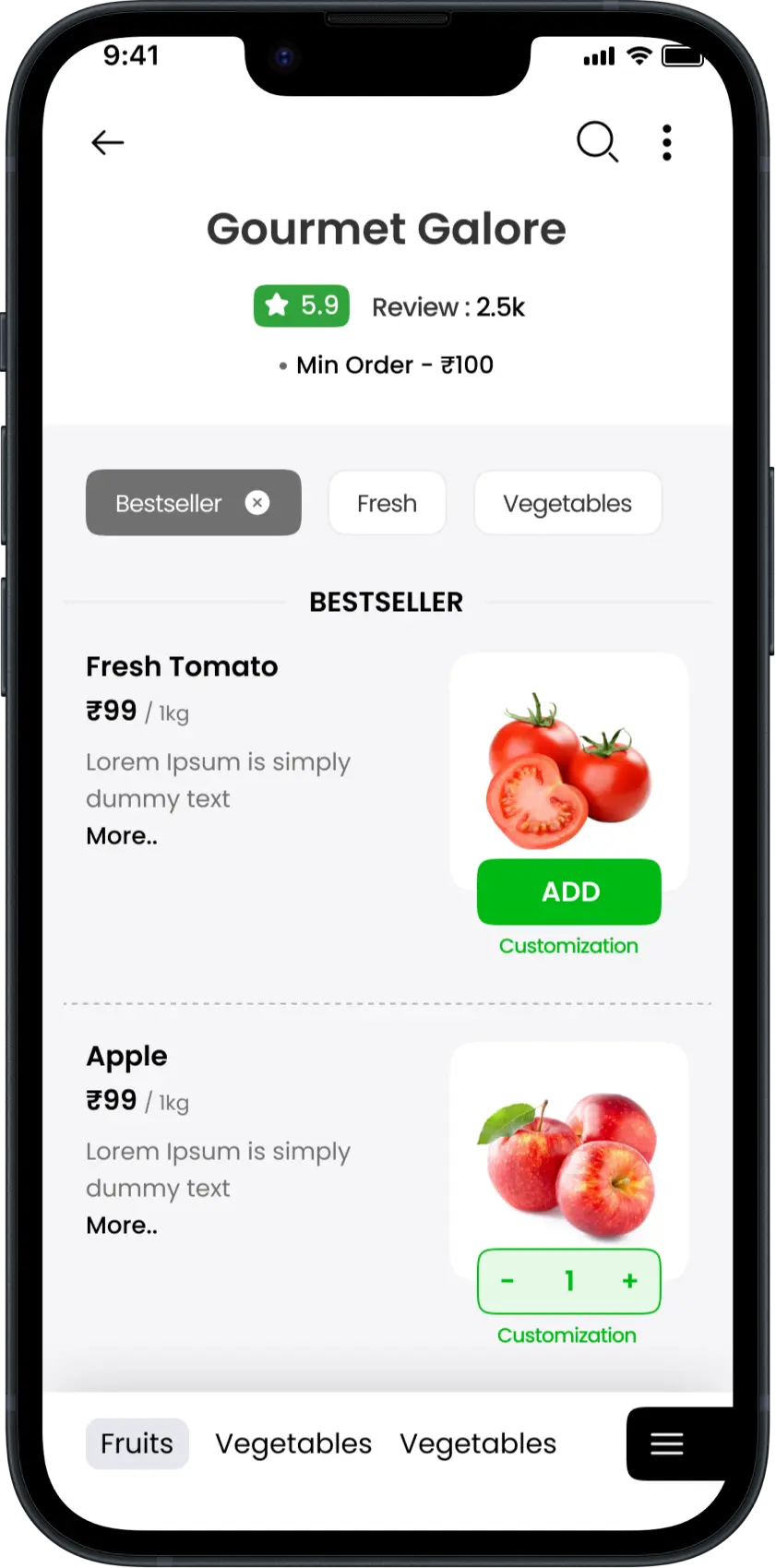 Grocery Delivery App - Store Menu