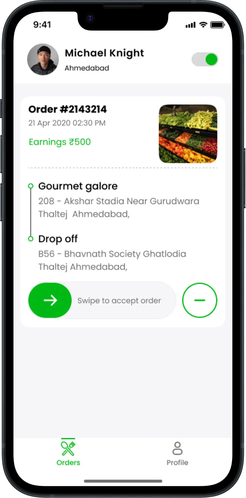 Grocery Delivery Driver App order Request