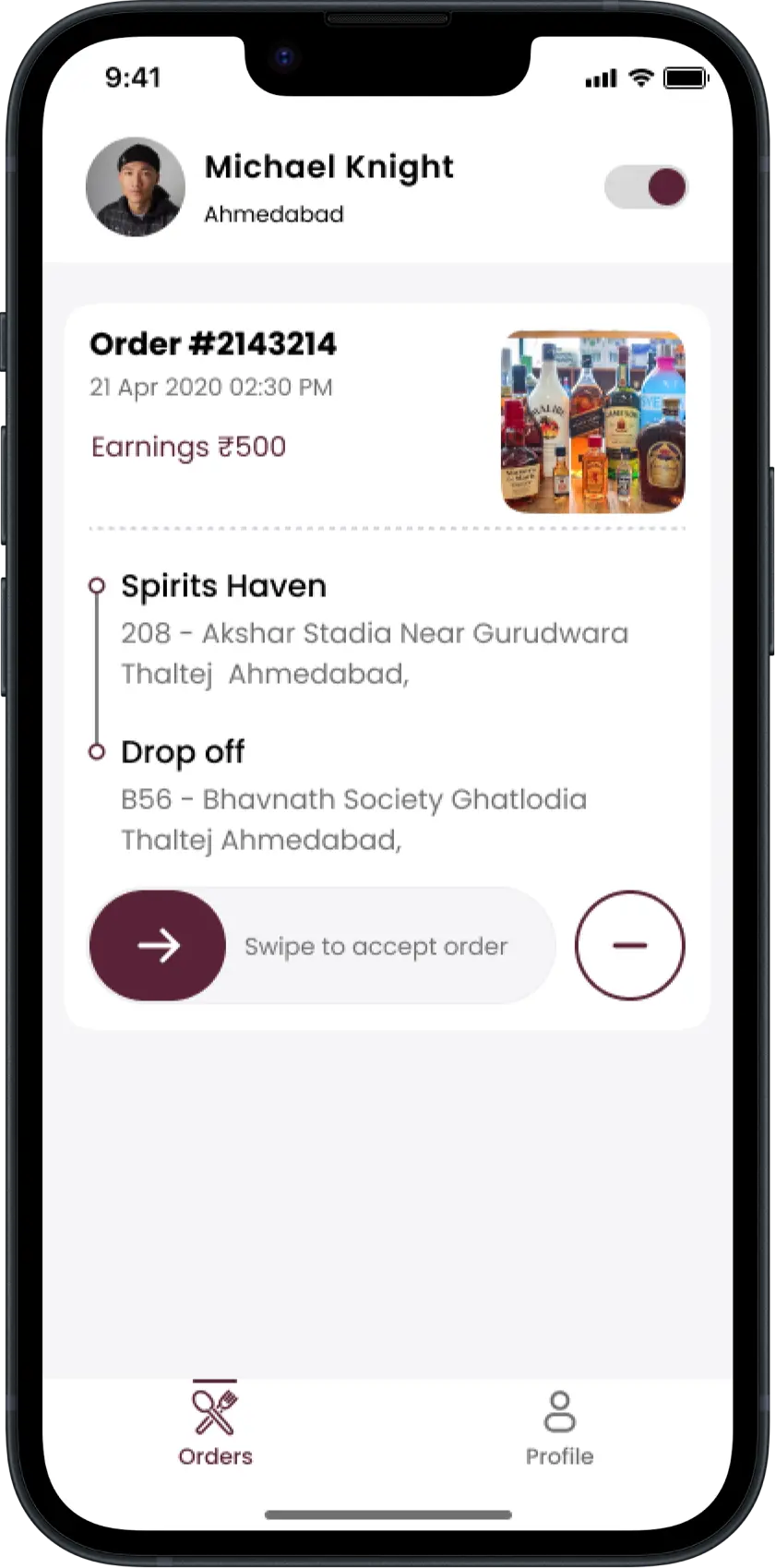 Liquor Driver App - Order Page