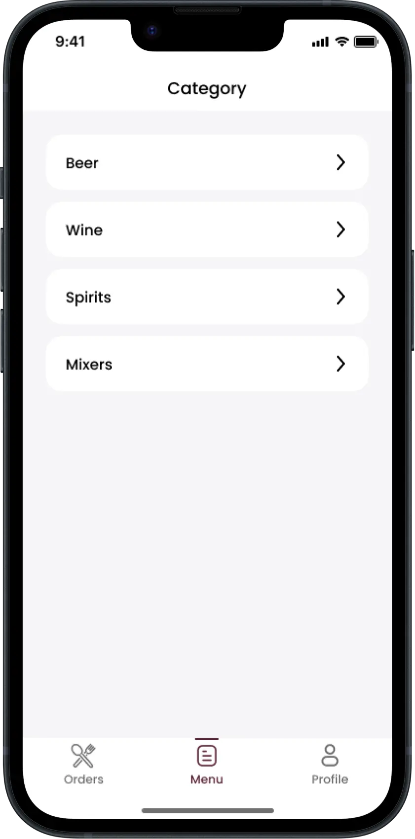 Liquor Store App - Menu Page
