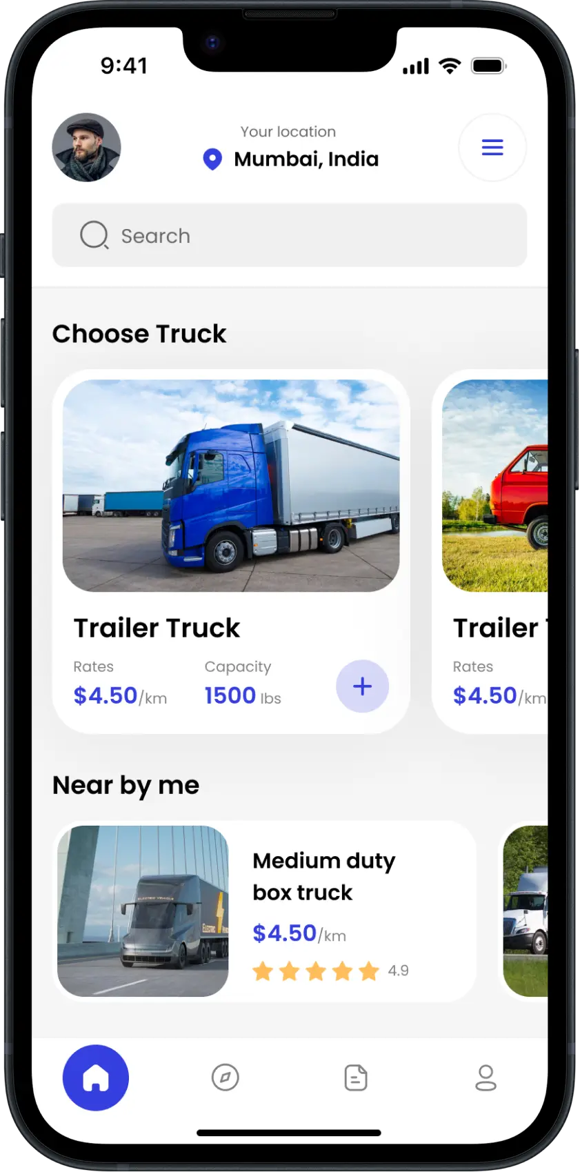 Logistics Customer App - Home Page