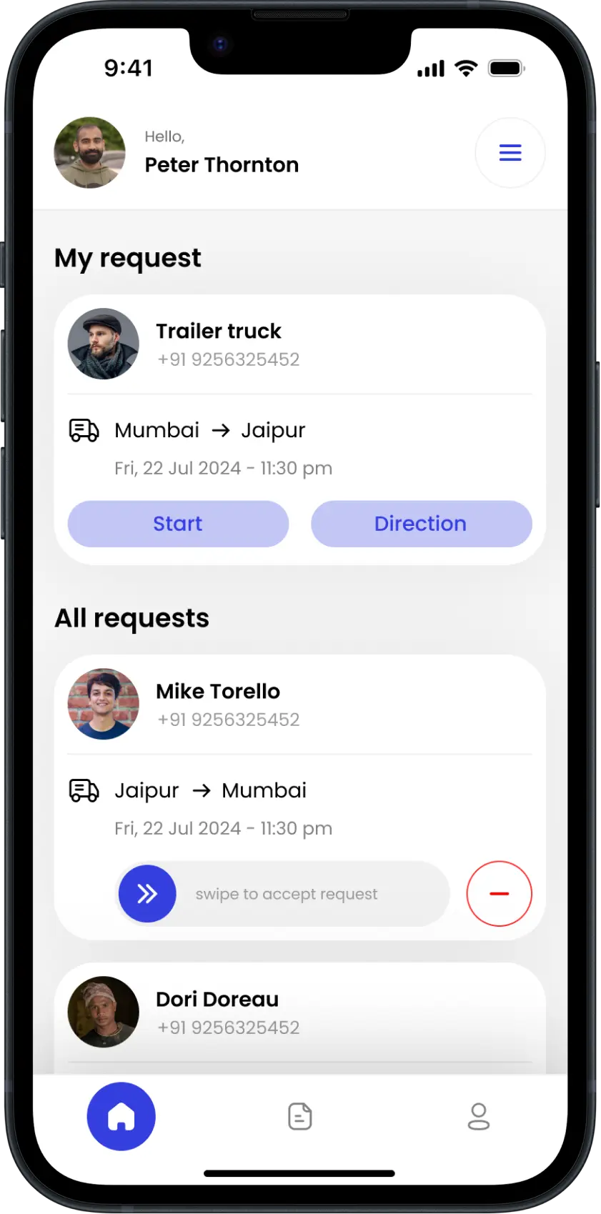 Logistics Driver App - Home Page