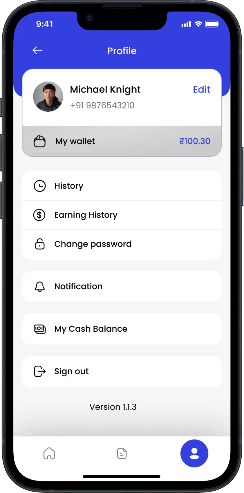 Logistics Driver App Profile Page