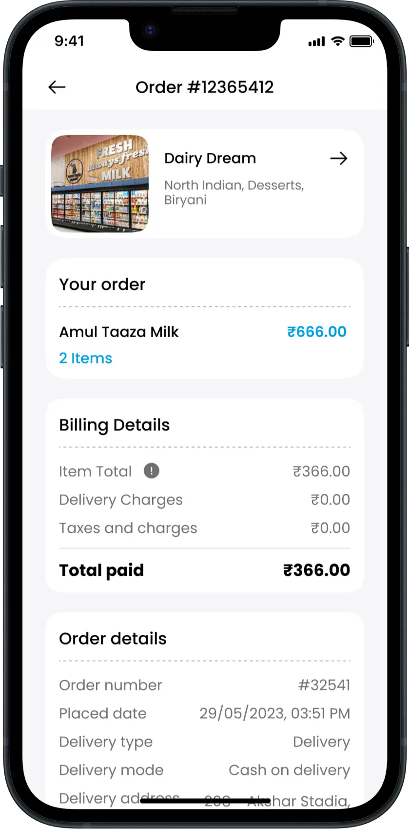 Milk Delivery Driver App - Order Details