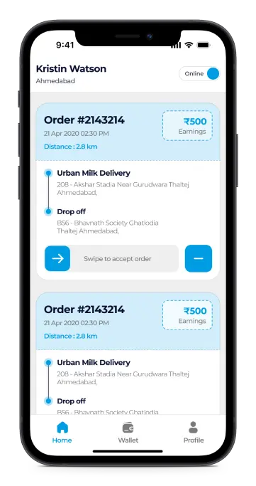 Milqora Delivery Partner App Screen 3