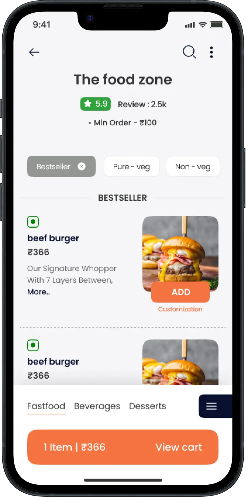 Multi Delivery Customer App Menu Page