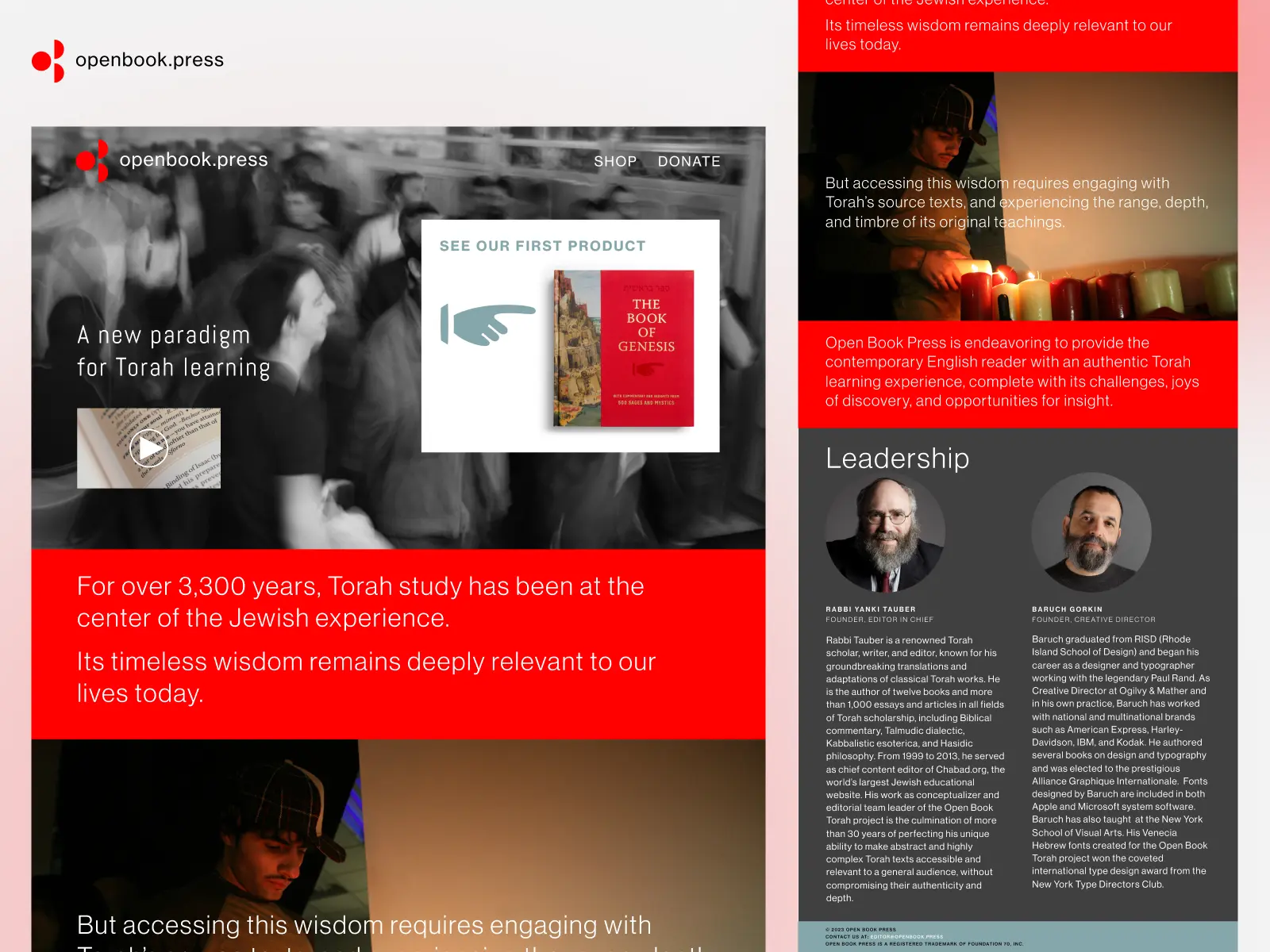 Open Book Press Website Screen 1
