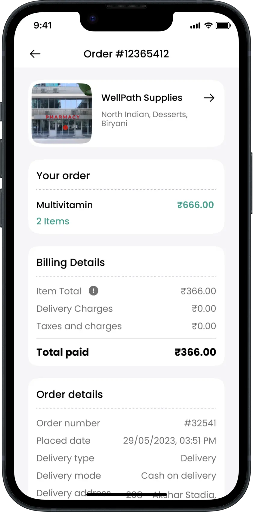 Pharmacy Delivery Driver App - Order Details