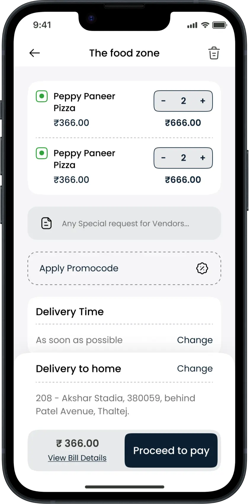 Pizza Delivery Customer App - Order Details