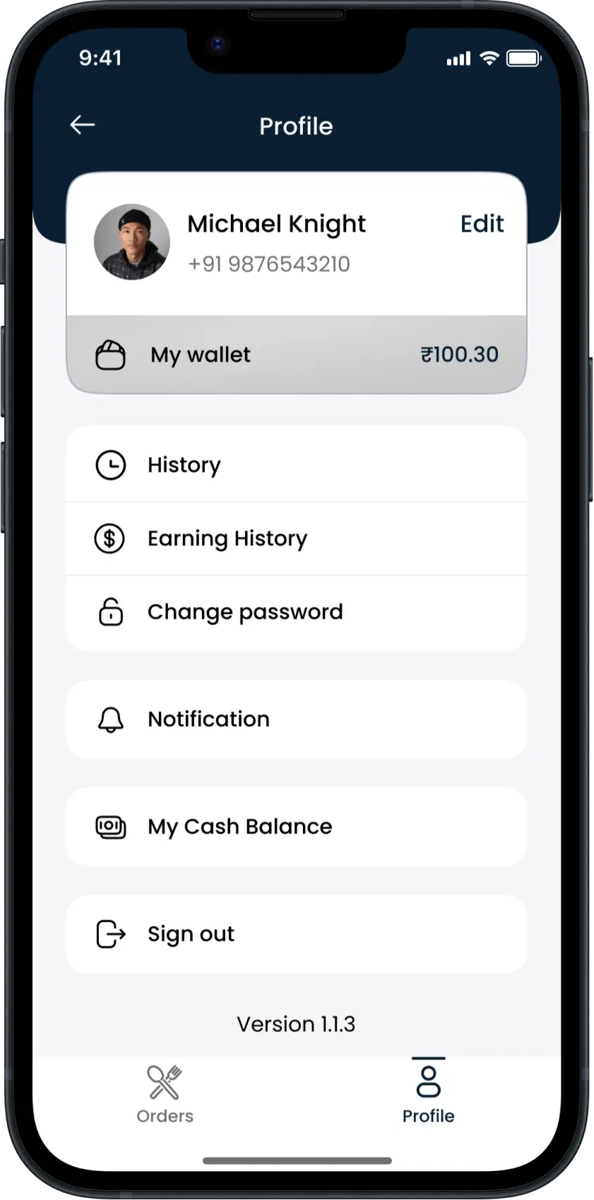 Pizza Delivery Driver App - Profile Page