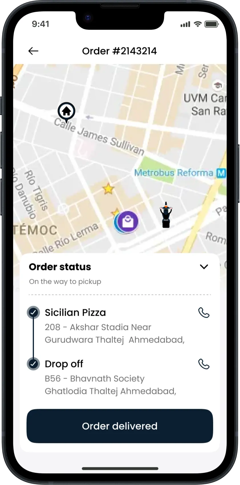 Pizza Delivery Driver App - Order Delivered