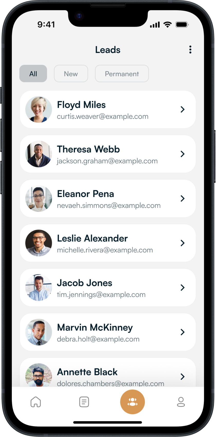 Real Estate App Leads Screen