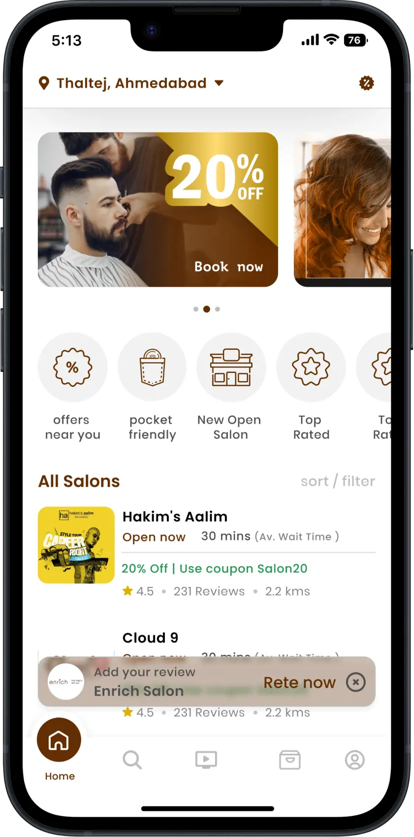 Salon Booking App - Home Page